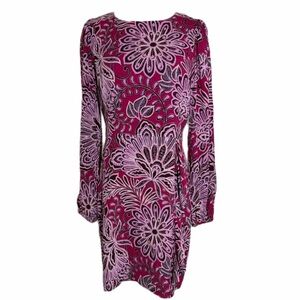 LOFT Pink Magenta Floral Paisley Long Sleeve Side Peplum Dress Size 4